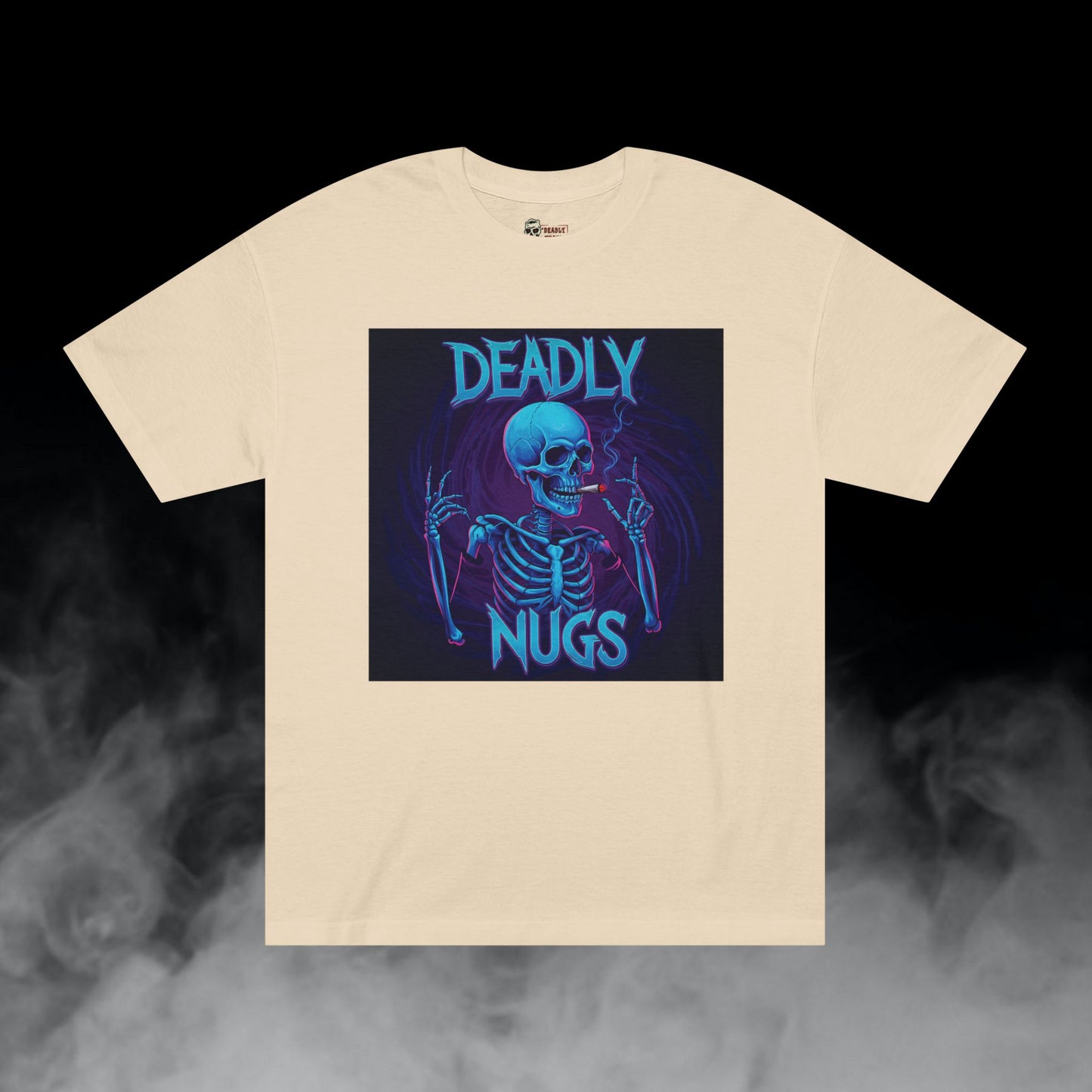 Deuces / Skeleton Smoking Graphic Tee / Gritty Neon Aesthetic Art / 420 Underground Stoner Streetwear / DEADLY NUGS