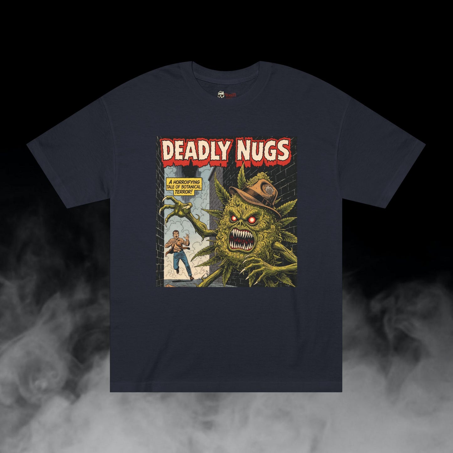Bud Fiend Alley / Killer Cannabis Bud Graphic Tee / Vintage Pulp Horror Comic Style / 420 Underground Stoner Streetwear / DEADLY NUGS