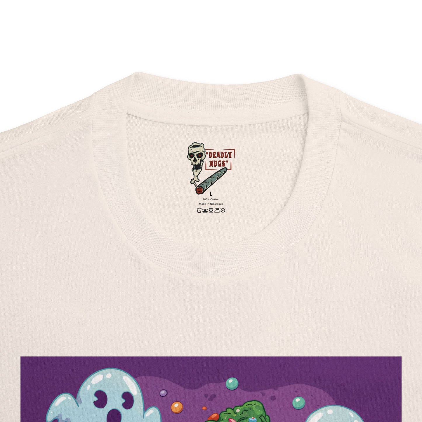 Rollin' with Treats / Bud Characters Ghost Skeletons Candy Munchies Graphic Tee / Dark Humor Spooky Bubble Cartoon Comic Art Style / 420 Underground Stoner Streetwear / DEADLY NUGS