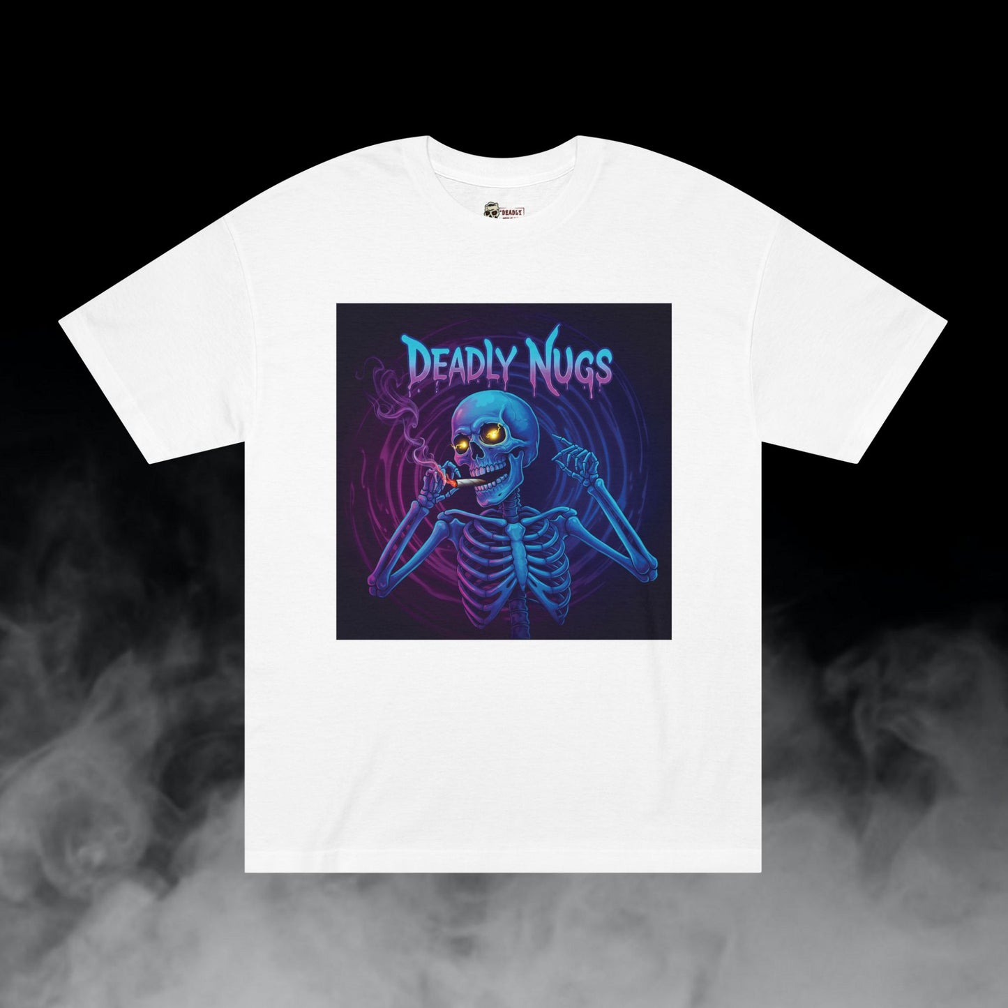 Portal Warp / Skeleton Smoking Graphic Tee / Gritty Neon Glitch Aesthetic Art / 420 Underground Stoner Streetwear / DEADLY NUGS