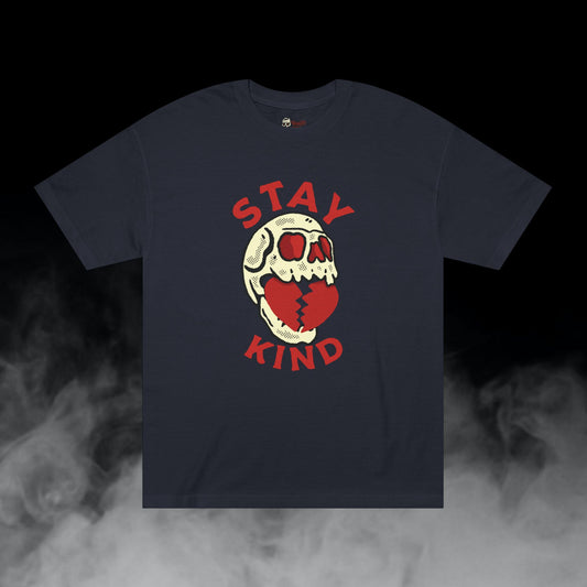 Stay Kind / Skull Biting Broken Heart Graphic Tee / Classic Cartooning Tatoo Art Style / 420 Underground Stoner Streetwear / DEADLY NUGS