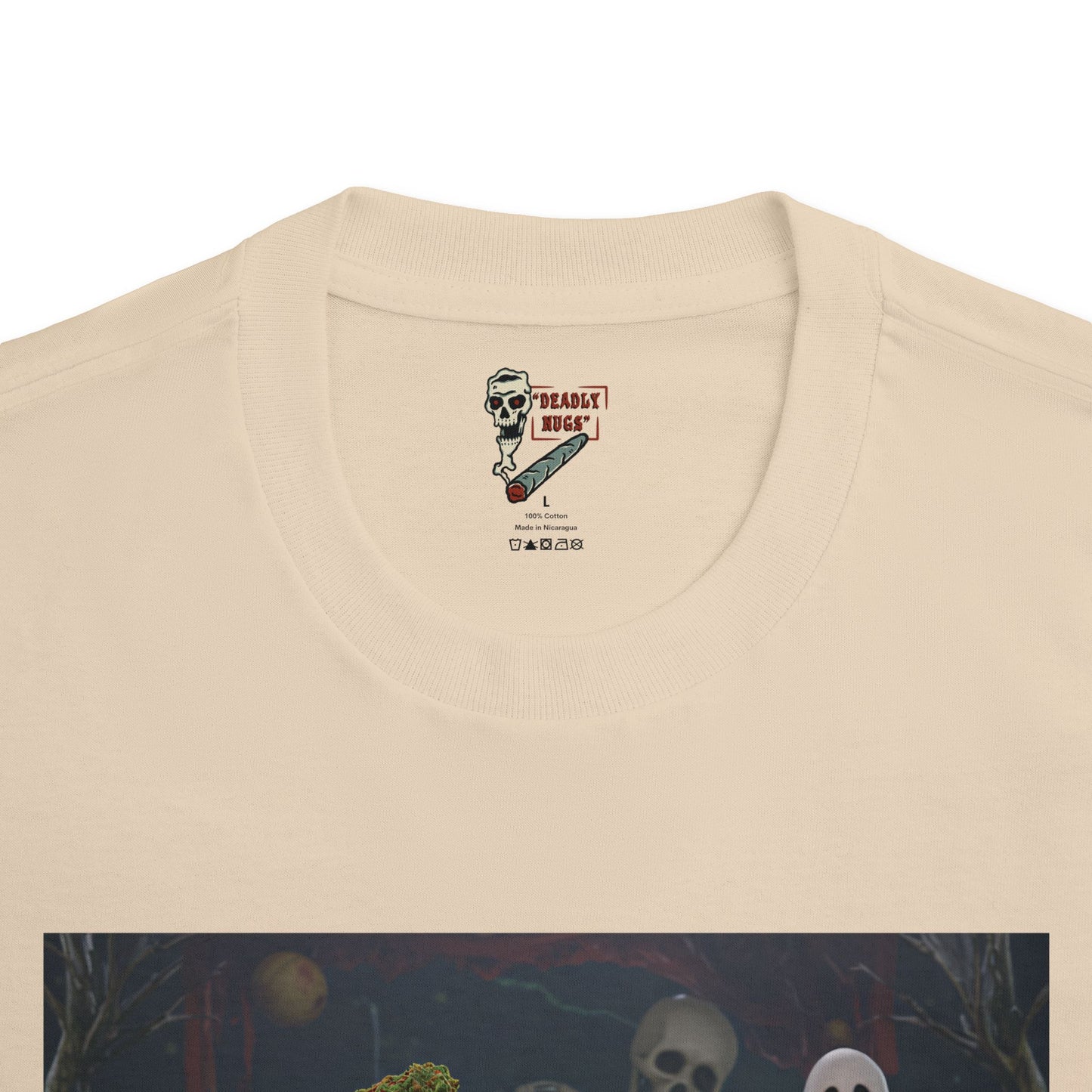 Late Night Donut / Bud Characters Ghosts Skeletons Munchies Graphic Tee / Dark Humor Spooky Toy Model Art Style / 420 Underground Stoner Streetwear / DEADLY NUGS