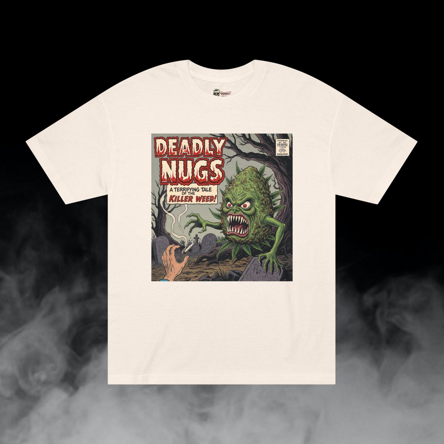 Killer Weed / Graveyard Cannabis Bud Graphic Tee / Vintage Pulp Horror Comic Style / 420 Underground Stoner Streetwear / DEADLY NUGS