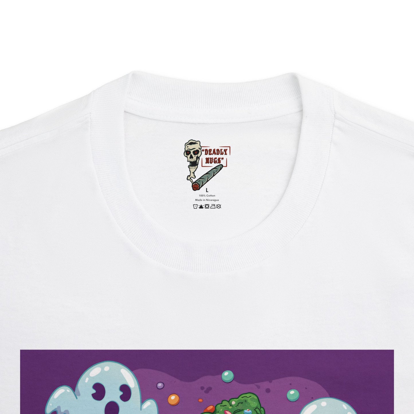 Rollin' with Treats / Bud Characters Ghost Skeletons Candy Munchies Graphic Tee / Dark Humor Spooky Bubble Cartoon Comic Art Style / 420 Underground Stoner Streetwear / DEADLY NUGS