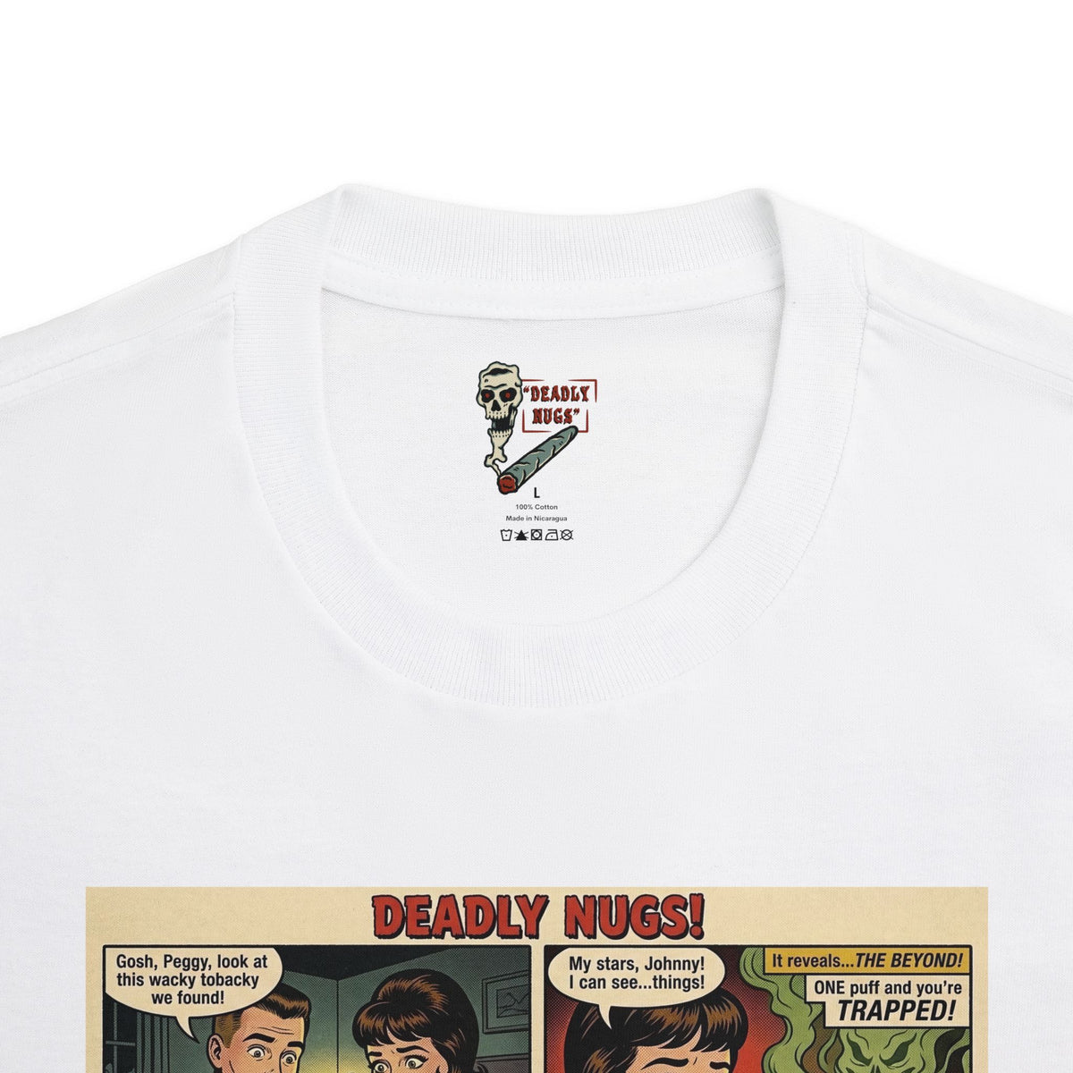 Wacky Tobacky Terror! / Retro Horror Pop Art Comic Strip Tee / 420 Underground Stoner Culture / DEADLY NUGS