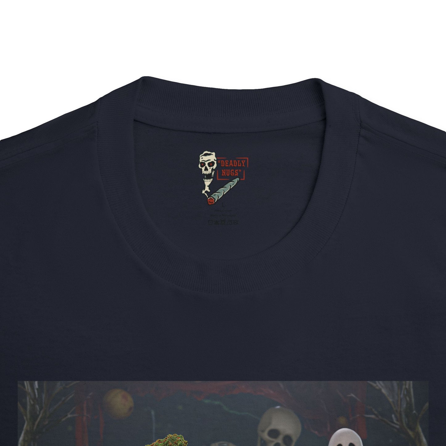 Late Night Donut / Bud Characters Ghosts Skeletons Munchies Graphic Tee / Dark Humor Spooky Toy Model Art Style / 420 Underground Stoner Streetwear / DEADLY NUGS