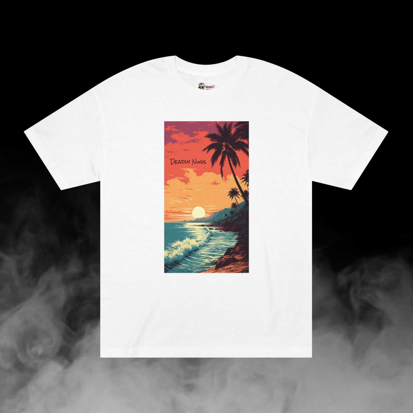 Coastline / Shoreline Sunset Sky Palms Waves Graphic Tee / Vintage Painting Beach Style Art / 420 Underground Stoner Streetwear / DEADLY NUGS