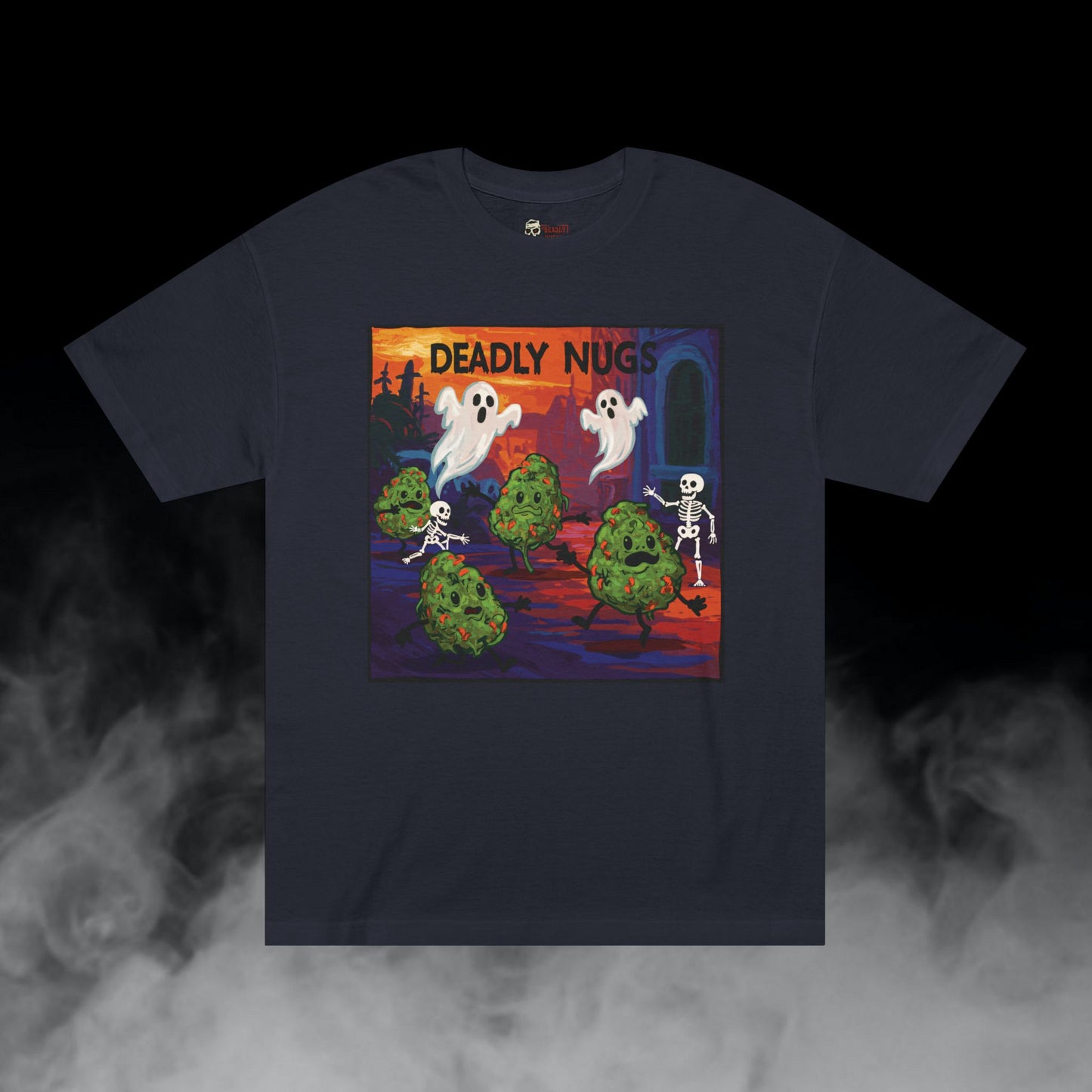 Dank town / Bud Characters Ghosts Skeletons Graphic Tee / Dark Humor Eerie Vintage Pop Art Comic Style / 420 Underground Stoner Streetwear / DEADLY NUGS