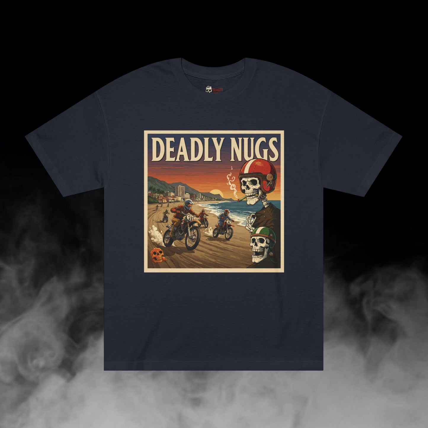 Let it Rip / Biker Dirt Bike Motorcycle Skull Art Graphic Tee / Gritty Vintage Travel Poster Style / 420 Underground Stoner Streetwear / DEADLY NUGS