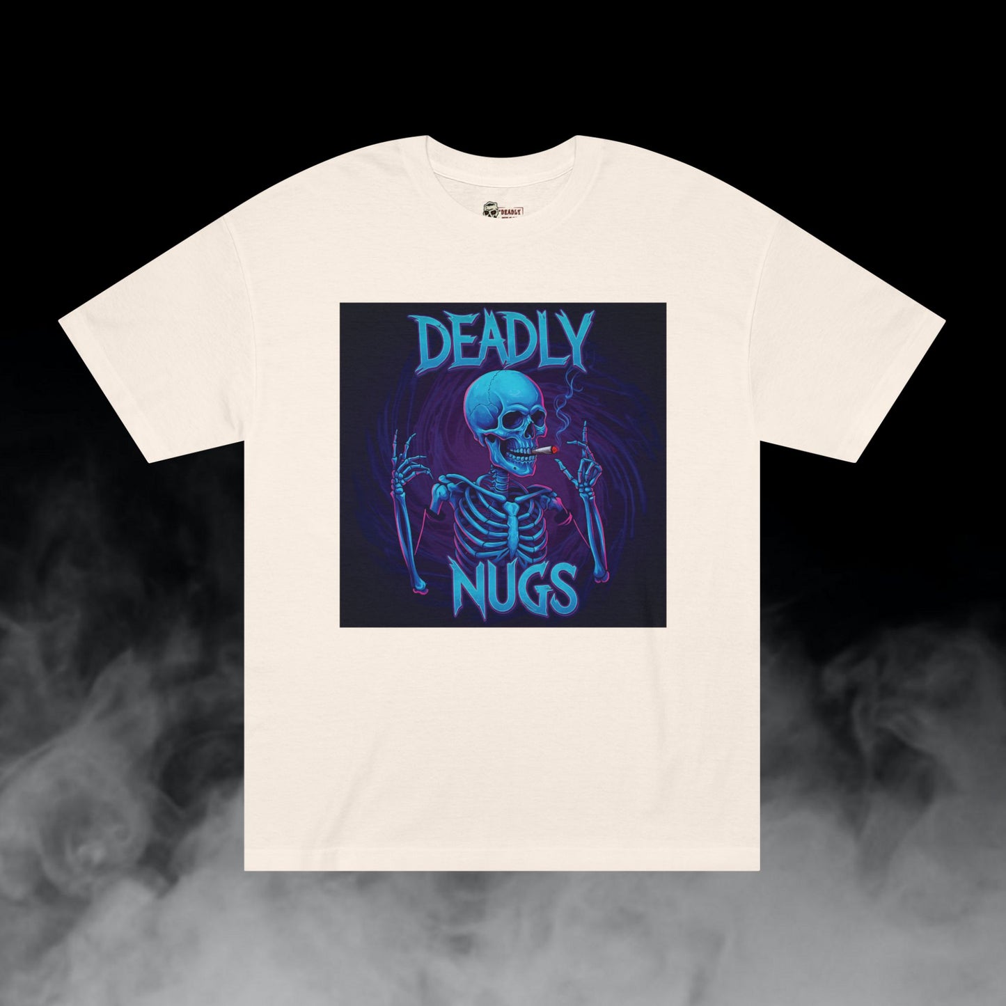 Deuces / Skeleton Smoking Graphic Tee / Gritty Neon Aesthetic Art / 420 Underground Stoner Streetwear / DEADLY NUGS