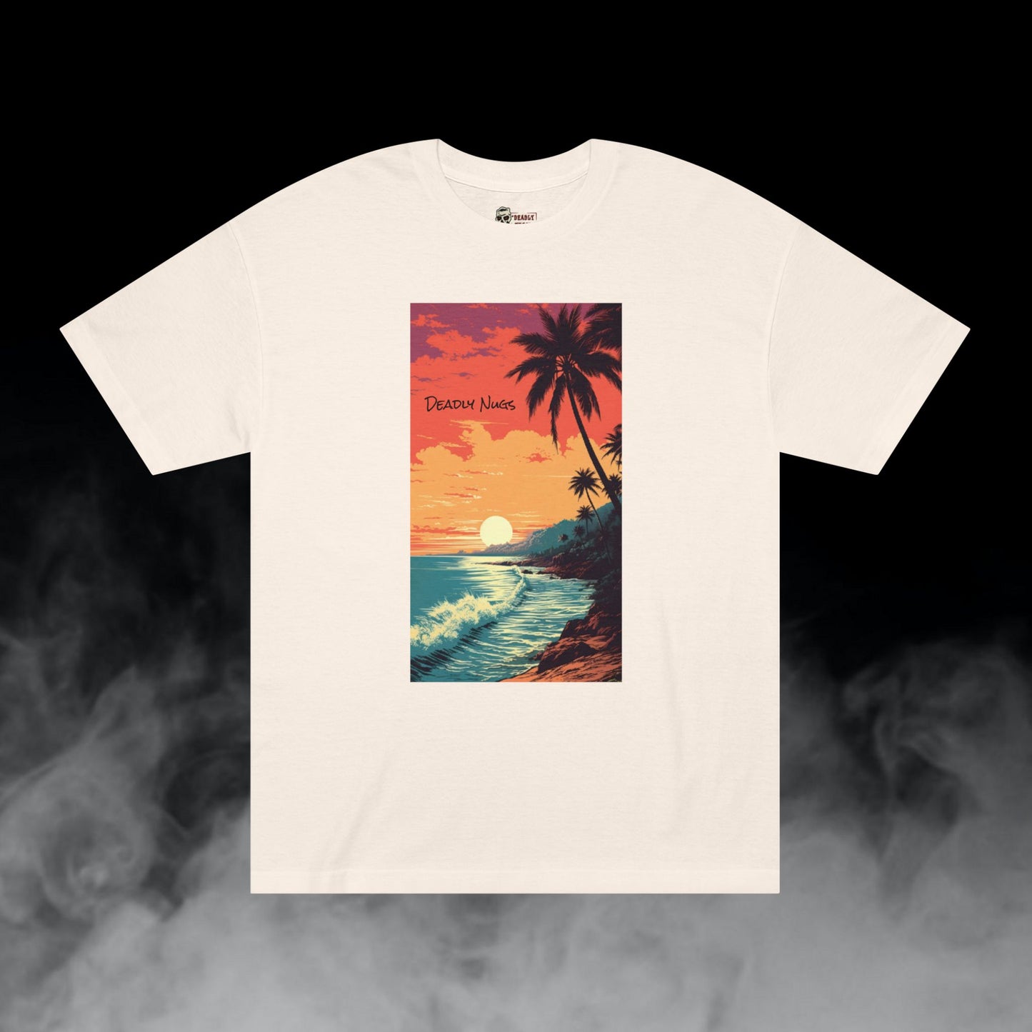 Coastline / Shoreline Sunset Sky Palms Waves Graphic Tee / Vintage Painting Beach Style Art / 420 Underground Stoner Streetwear / DEADLY NUGS