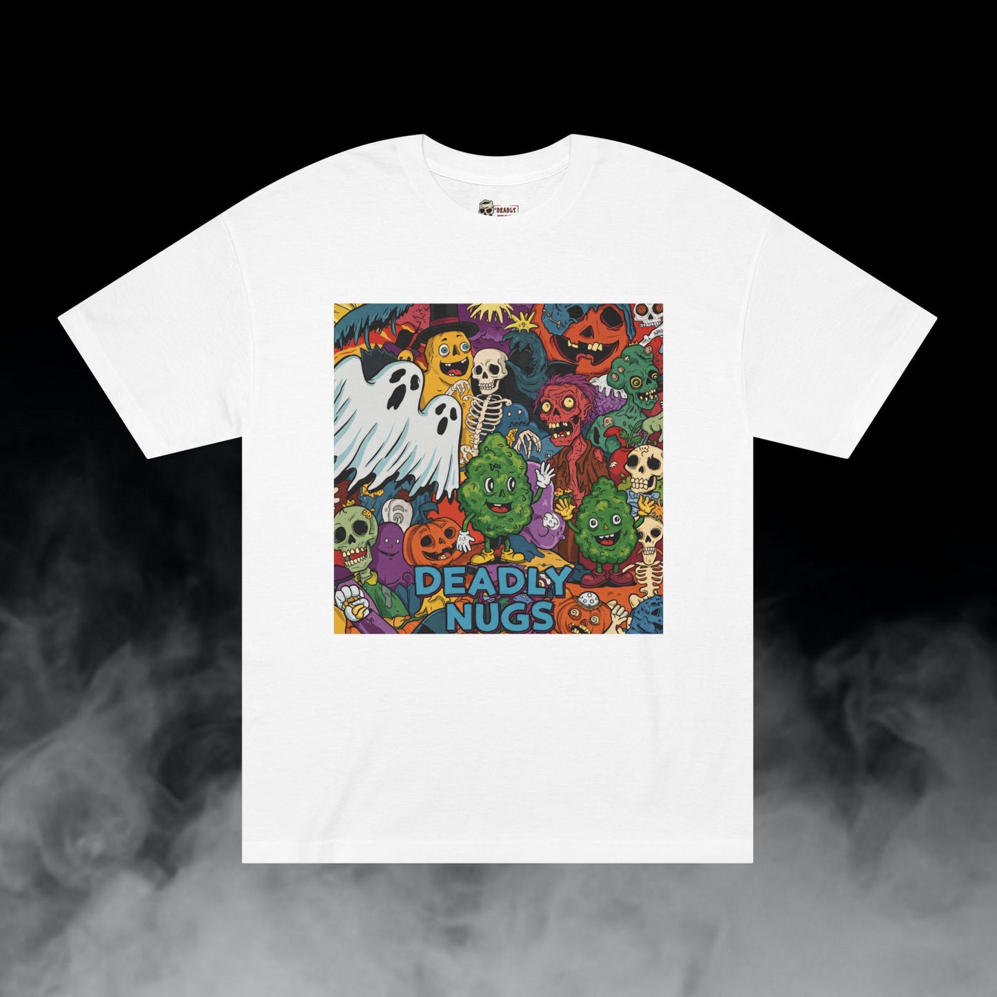 High Spirits / Bud Characters Ghosts Skulls Monsters Graphic Tee / Spooky Halloween Grunge Cartoon Art / 420 Underground Stoner Streetwear / DEADLY NUGS