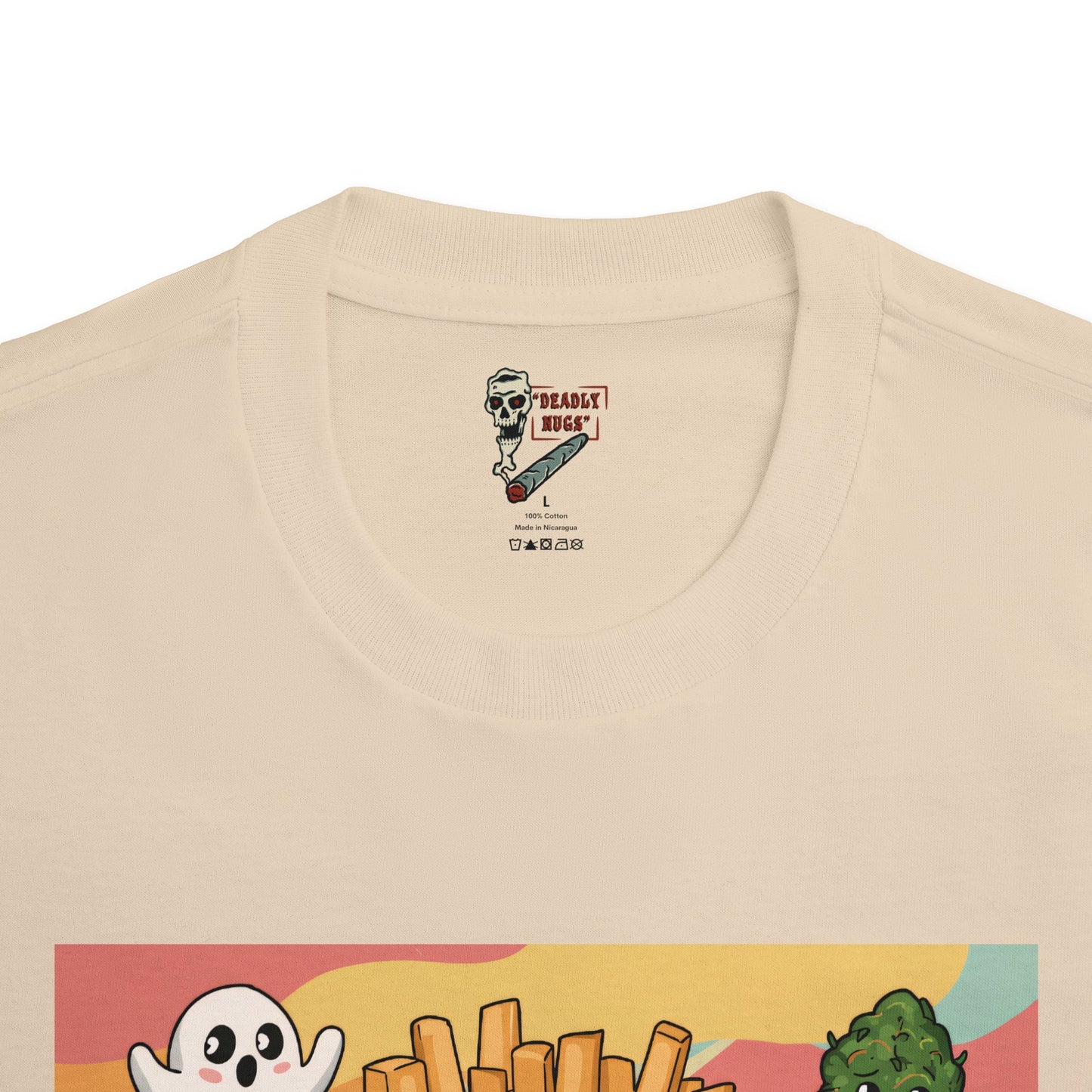 Goin' for the Fries / Bud Characters Ghosts Skeletons Munchies Graphic Tee / Dark Humor Spooky Modern Cartoon Comic Art Style / 420 Underground Stoner Streetwear / DEADLY NUGS