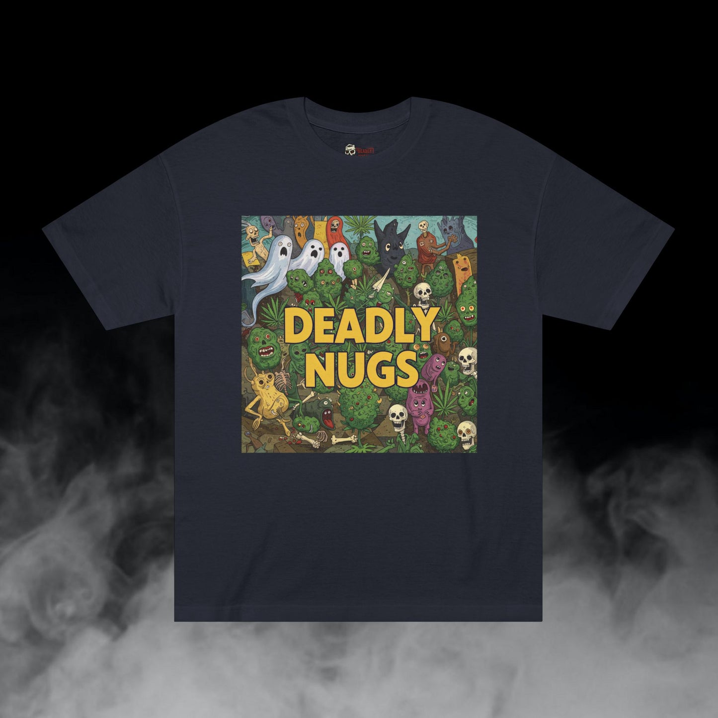 Monster Drop / Bud Characters Ghosts Monsters Skeletons Graphic Tee / Ominous Cartoon Horror Art / 420 Underground Stoner Streetwear / DEADLY NUGS