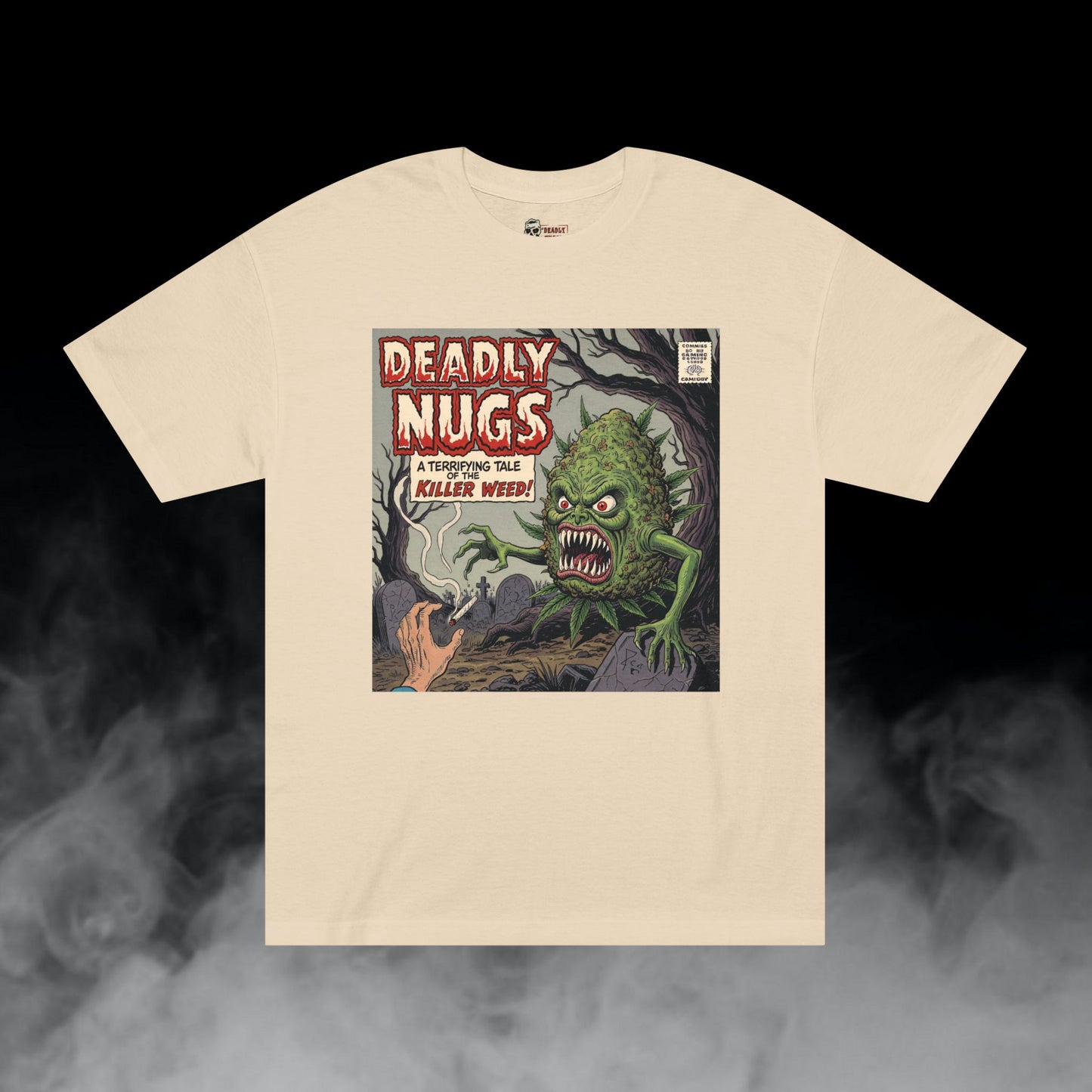 Killer Weed / Graveyard Cannabis Bud Graphic Tee / Vintage Pulp Horror Comic Style / 420 Underground Stoner Streetwear / DEADLY NUGS
