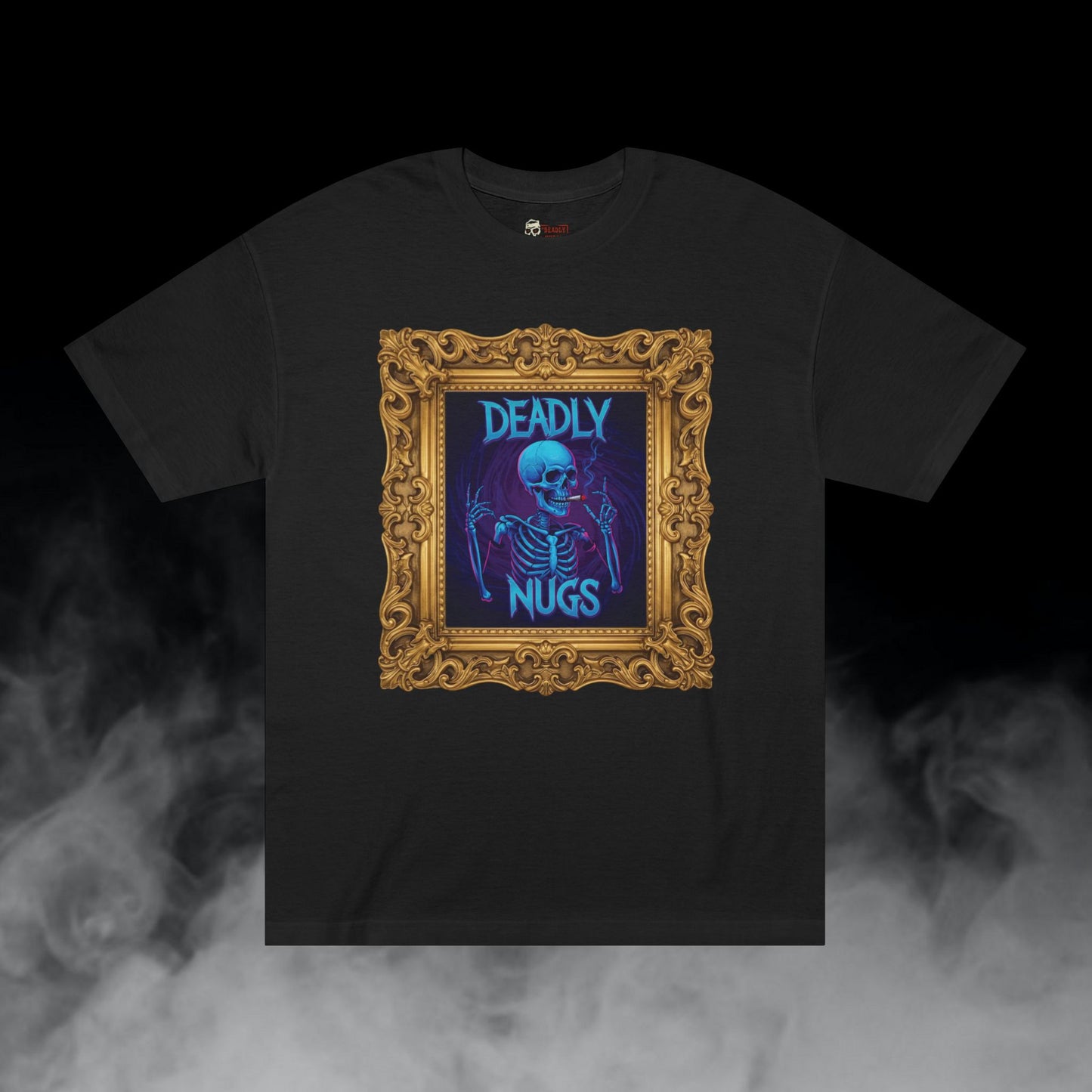 Deuces / Skeleton Smoking Graphic Tee / Gritty Neon Aesthetic Frame Art / 420 Underground Stoner Streetwear / DEADLY NUGS