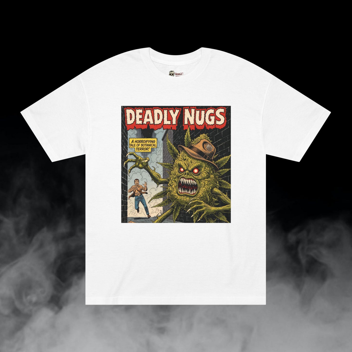 Bud Fiend Alley / Killer Cannabis Bud Graphic Tee / Vintage Pulp Horror Comic Style / 420 Underground Stoner Streetwear / DEADLY NUGS