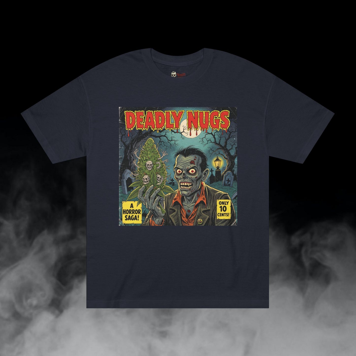 Zombie Kush / Zombie Graveyard Cannabis Bud Graphic Tee / Vintage Pulp Horror Comic Style / 420 Underground Stoner Streetwear / DEADLY NUGS