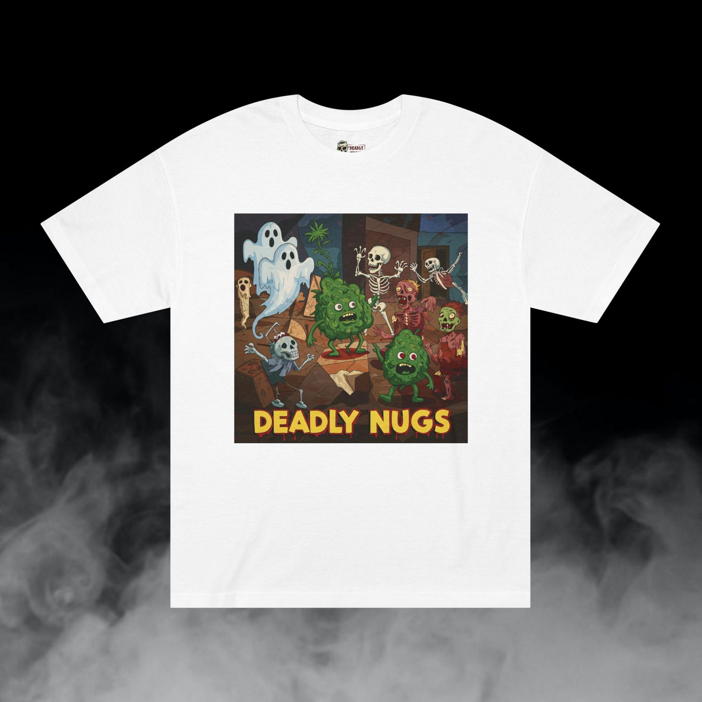 Every Puff Madness / Bud Characters Ghosts Skeletons Zombies Graphic Tee / Ominous Macabre Horror Cartoon Art Picasso Style / 420 Underground Stoner Streetwear / DEADLY NUGS