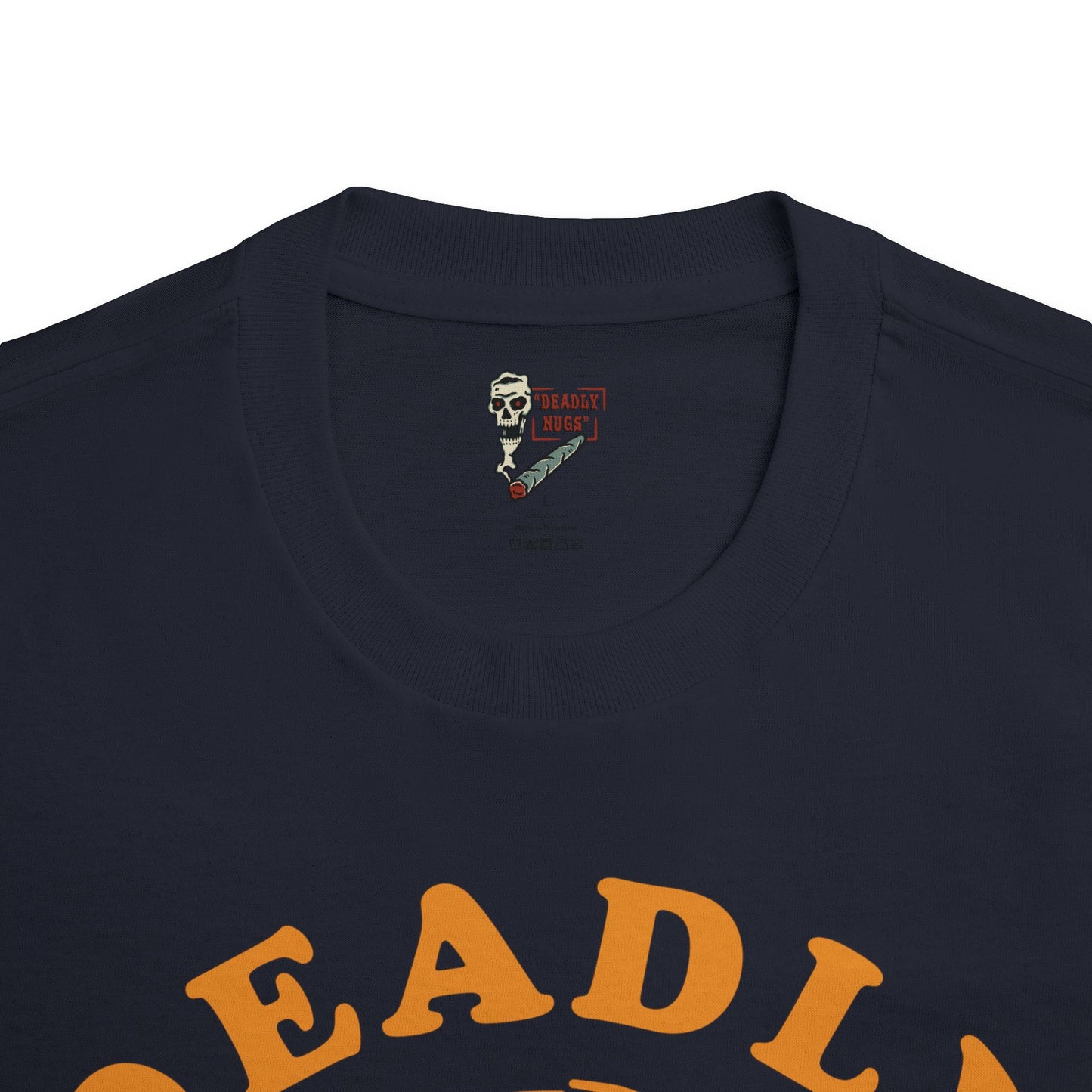 Flame in, Flame out / Premium Unisex Graphic Tee Orange Aesthetic Print Skull 420 / DEADLY NUGS