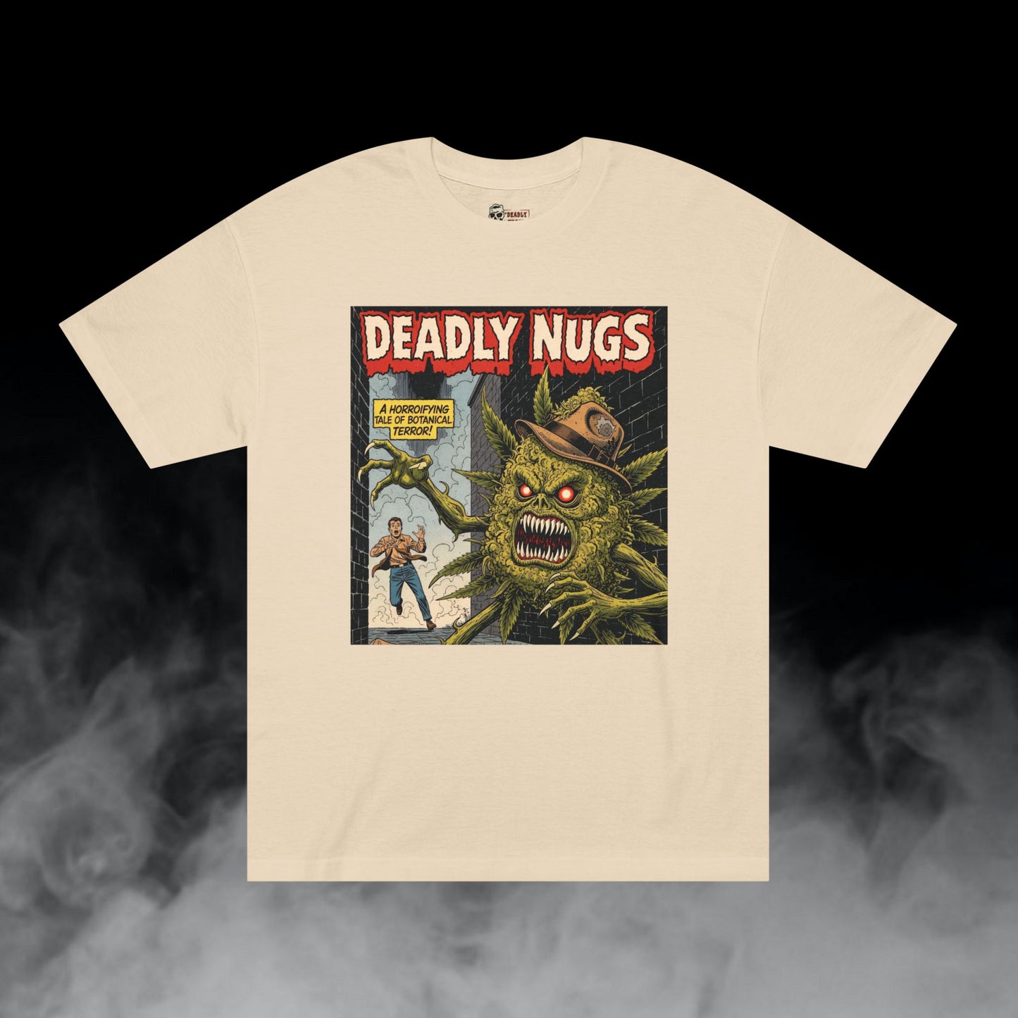 Bud Fiend Alley / Killer Cannabis Bud Graphic Tee / Vintage Pulp Horror Comic Style / 420 Underground Stoner Streetwear / DEADLY NUGS