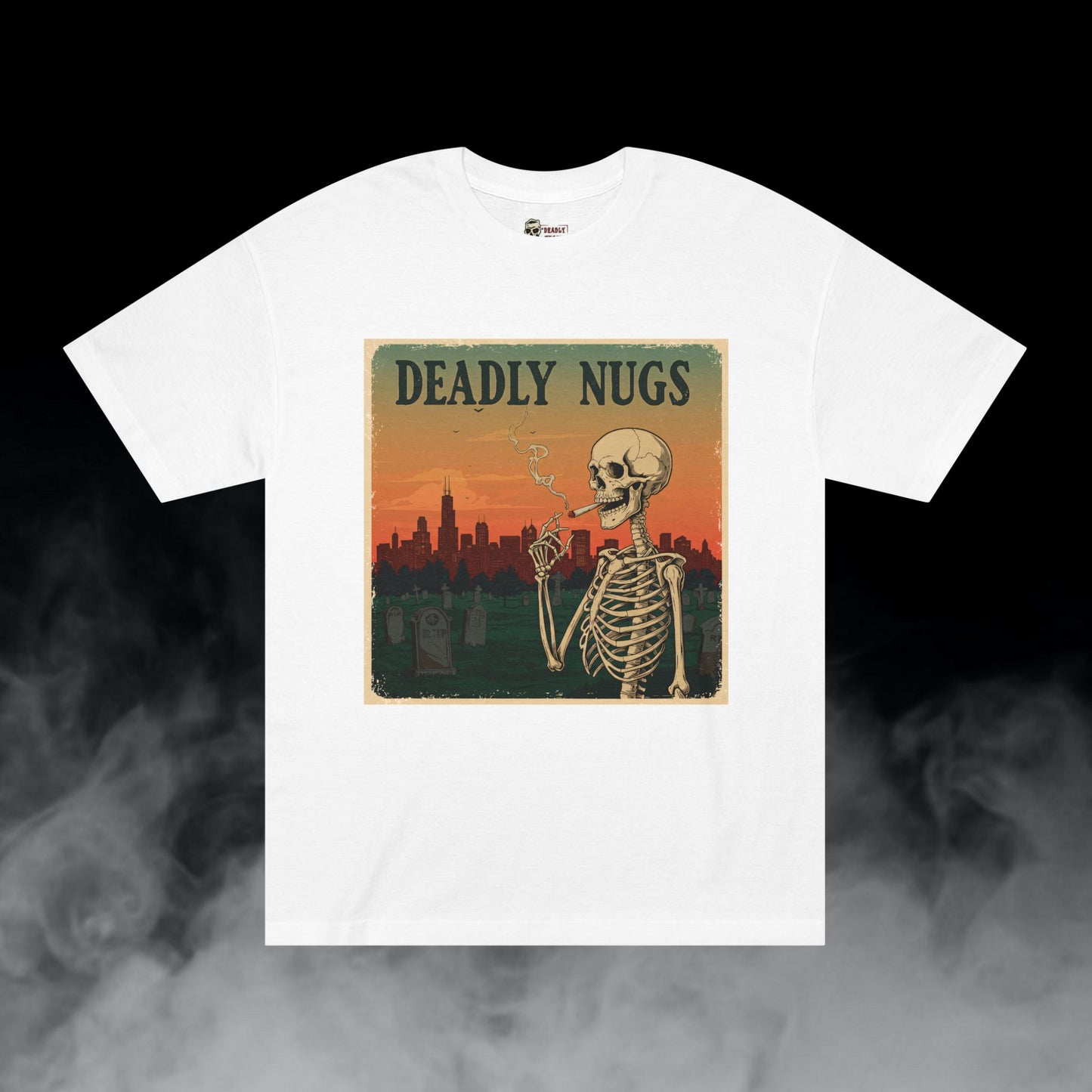 Deadly Nugs, Chicago Skyline T-Shirt, Premium, Unisex, Graphic T-Shirt, White
