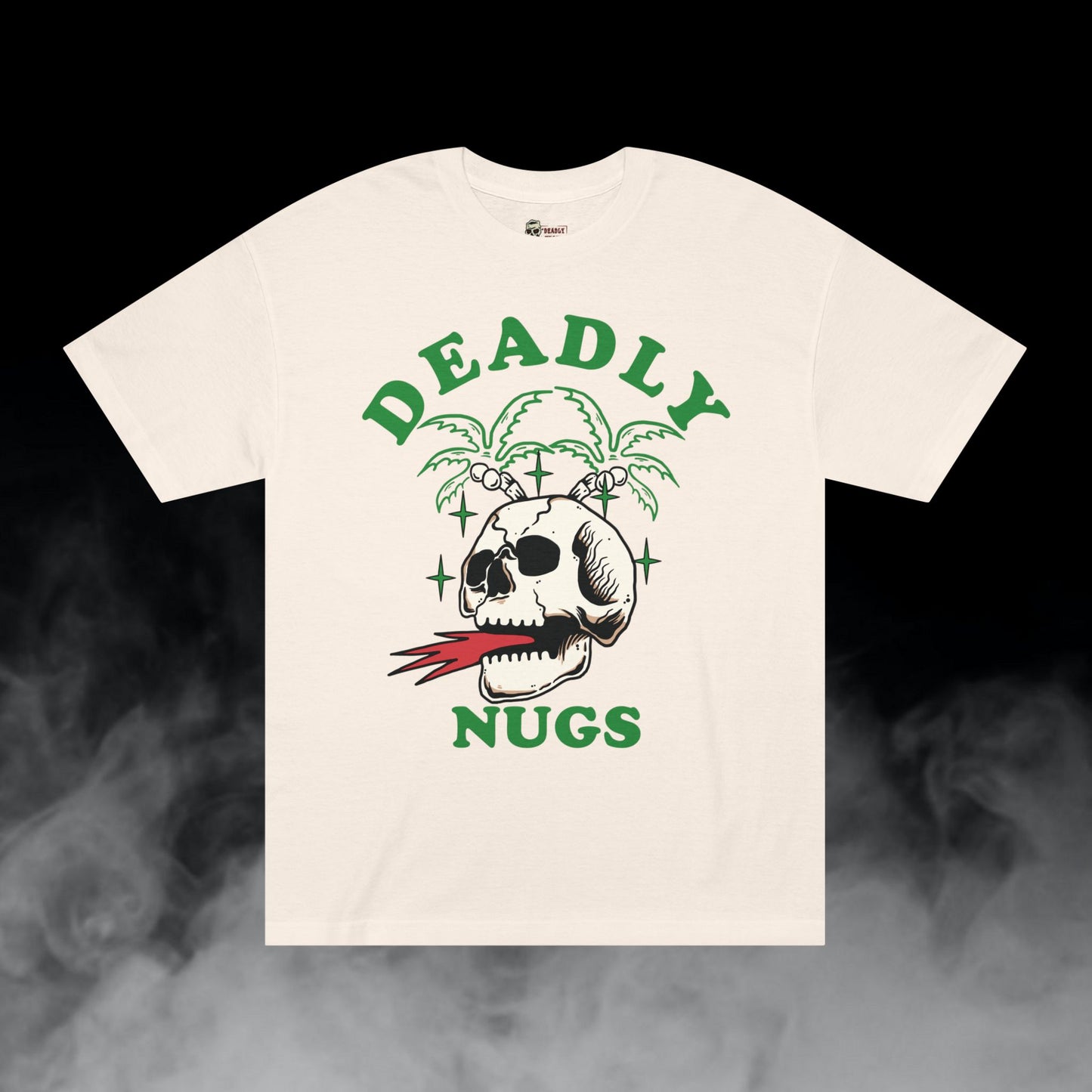 Deadly Nugs, Flame in Flame out T-Shirt, Premium, Unisex, Graphic T-Shirt, Cream, Green print