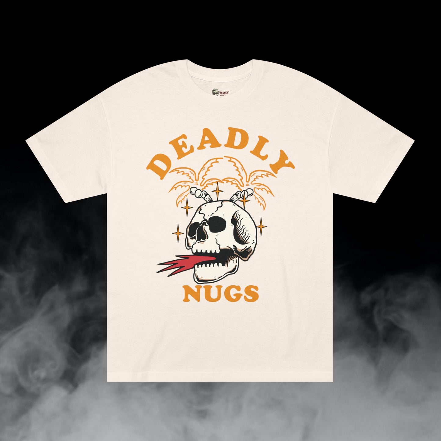 Deadly Nugs, Flame in Flame out T-Shirt, Premium, Unisex, Graphic T-Shirt, Cream, Orange print