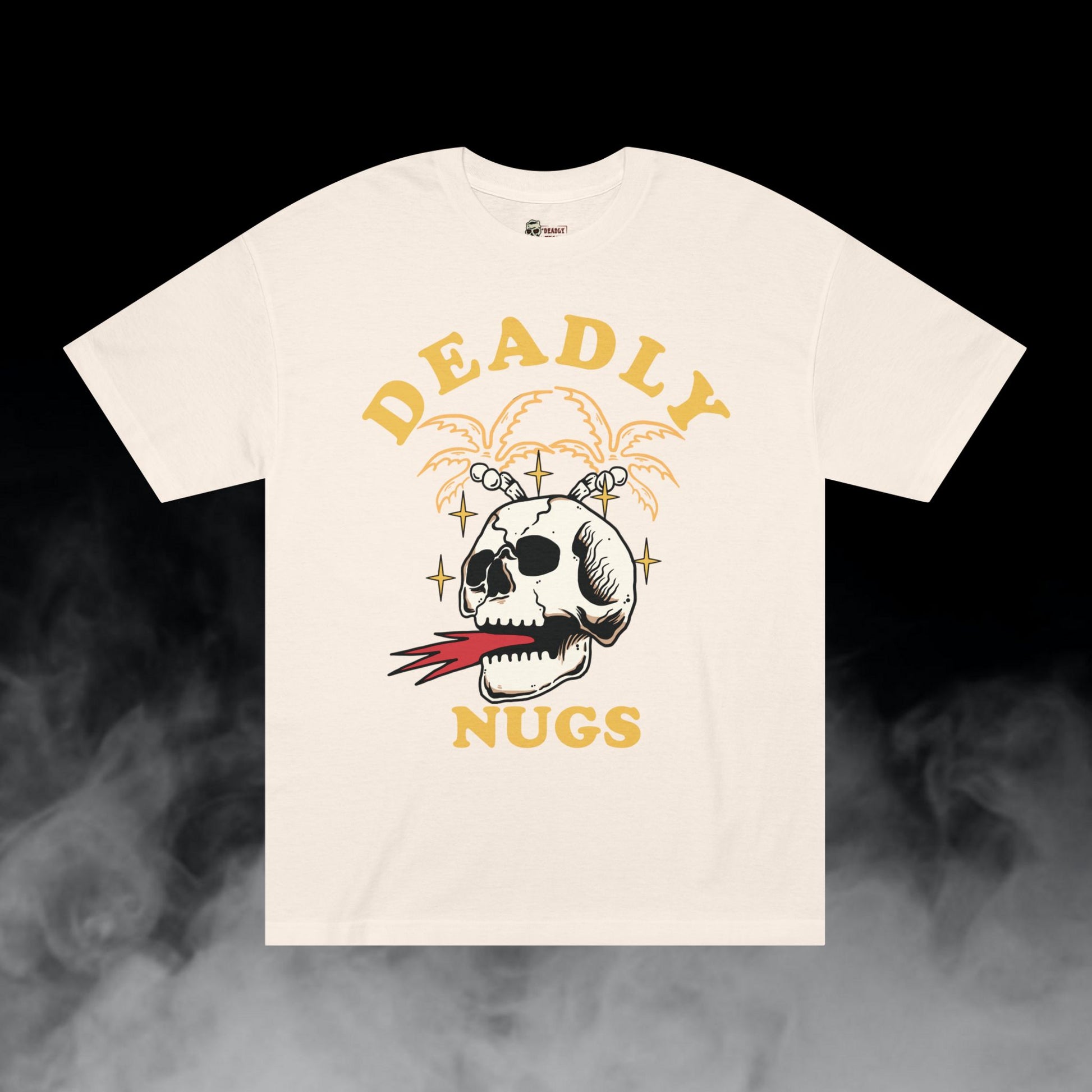 Deadly Nugs, Flame in Flame out T-Shirt, Premium, Unisex, Graphic T-Shirt, Cream, Yellow print