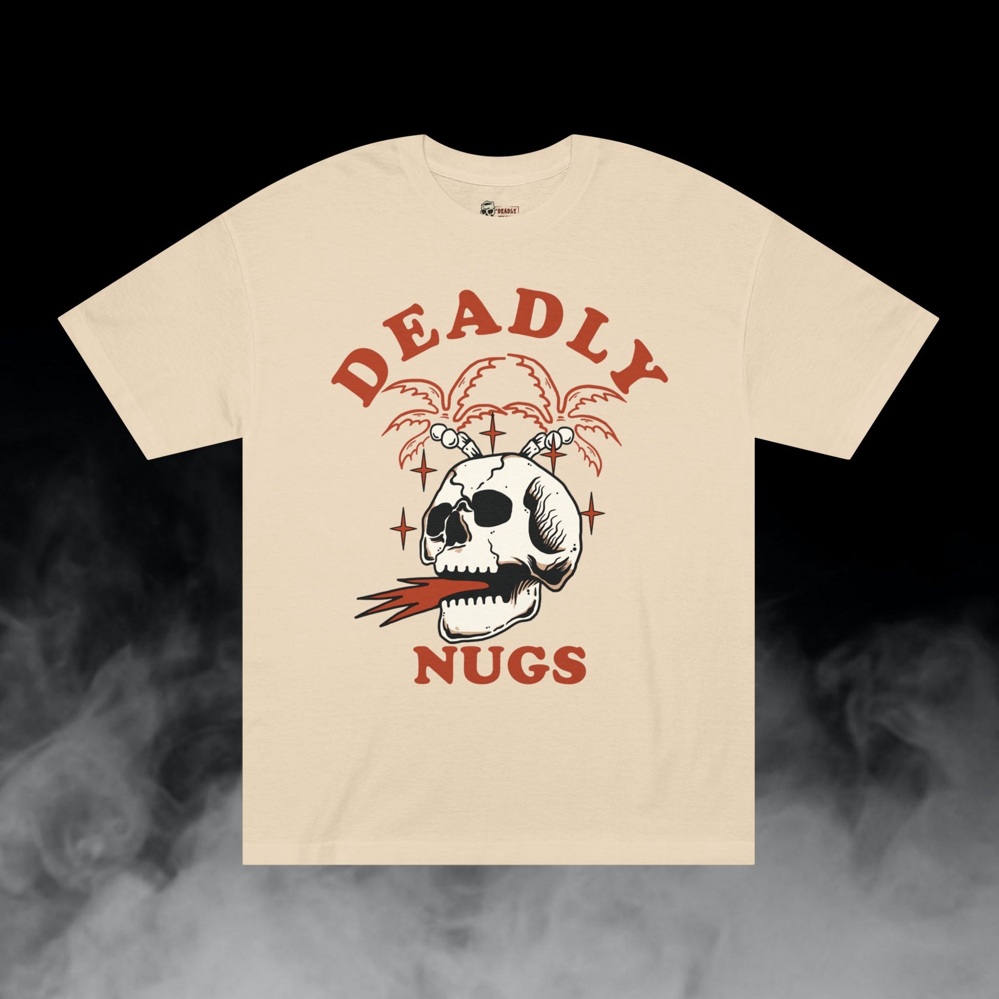 Deadly Nugs, Flame in Flame out T-Shirt, Premium, Unisex, Graphic T-Shirt, Sand, Red print