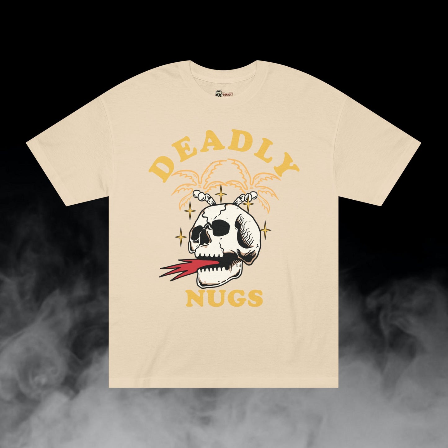 Deadly Nugs, Flame in Flame out T-Shirt, Premium, Unisex, Graphic T-Shirt, Sand, Yellow print