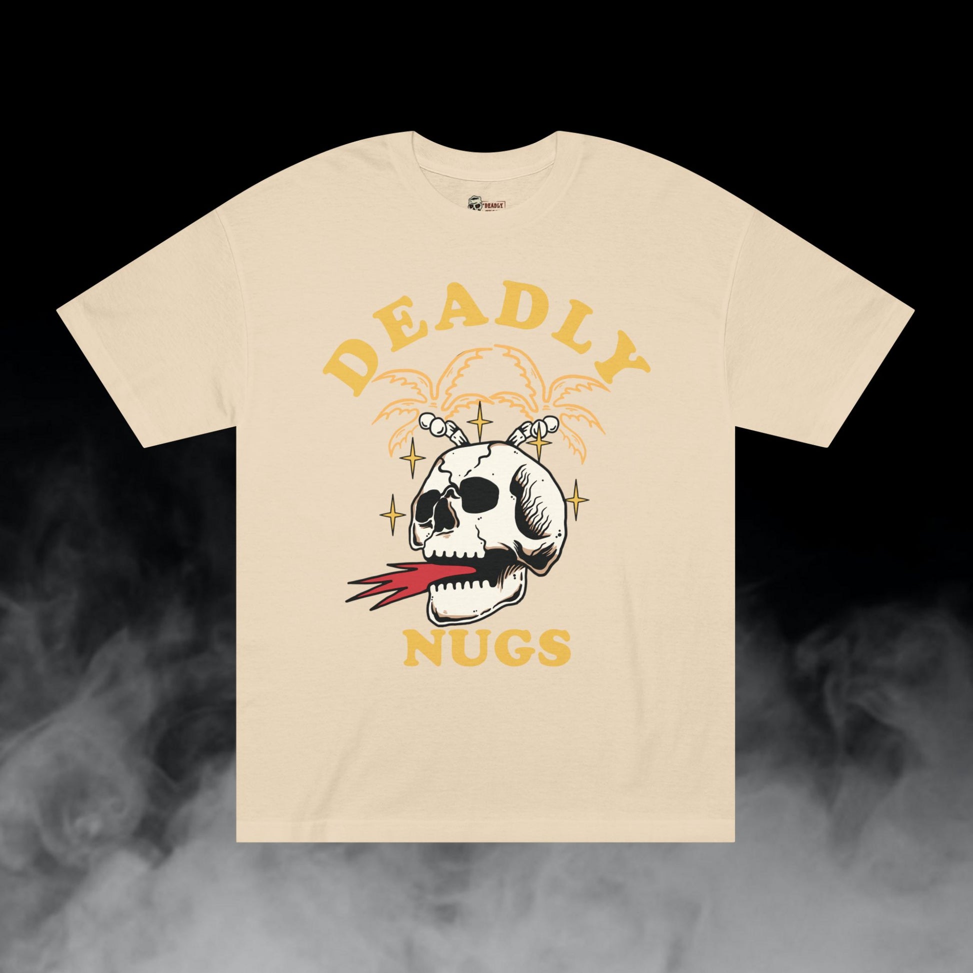 Deadly Nugs, Flame in Flame out T-Shirt, Premium, Unisex, Graphic T-Shirt, Sand, Yellow print