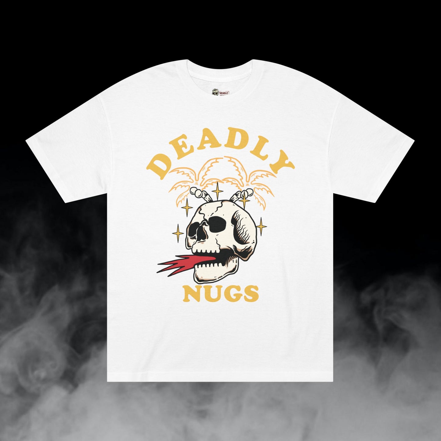 Deadly Nugs, Flame in Flame out T-Shirt, Premium, Unisex, Graphic T-Shirt, White, Yellow print