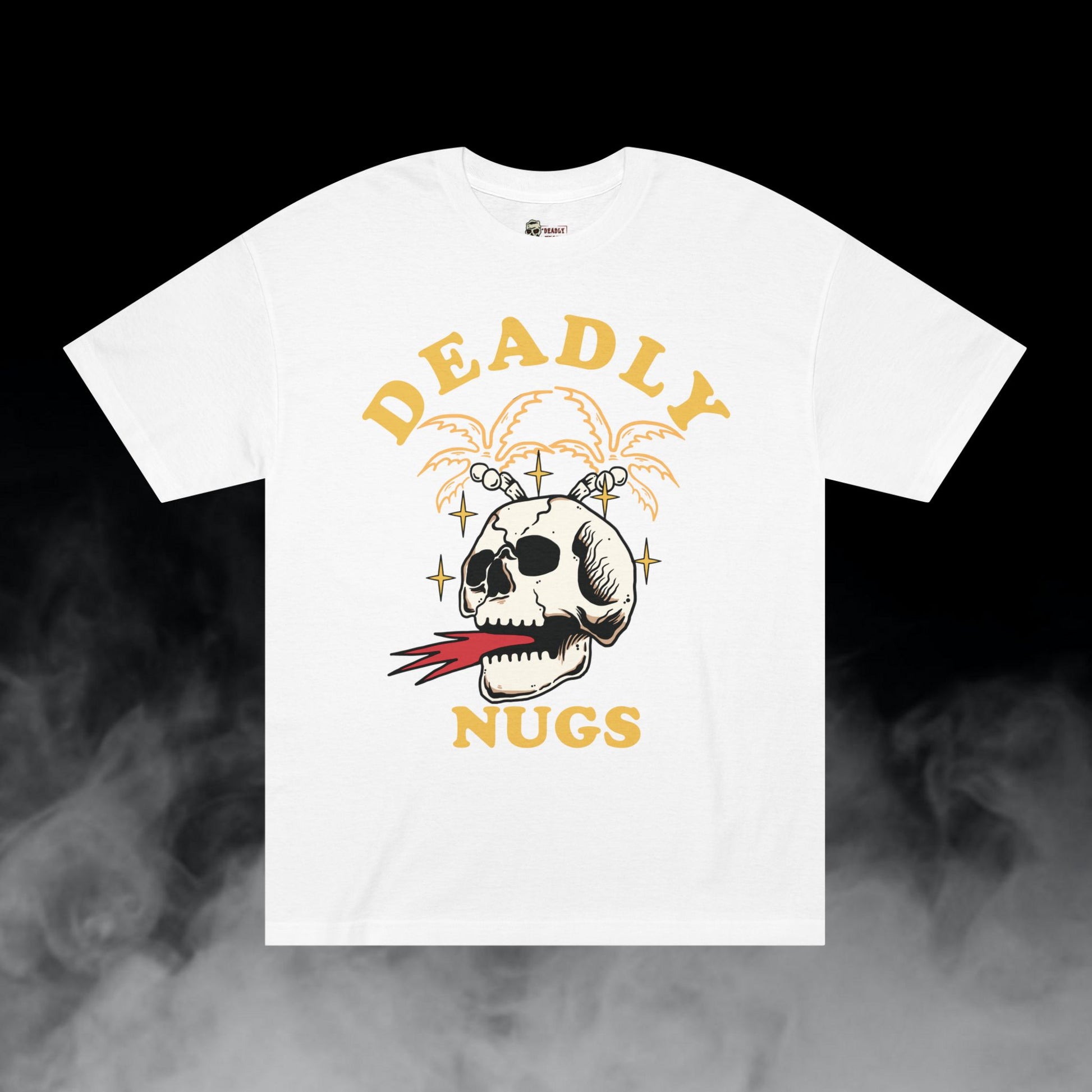 Deadly Nugs, Flame in Flame out T-Shirt, Premium, Unisex, Graphic T-Shirt, White, Yellow print
