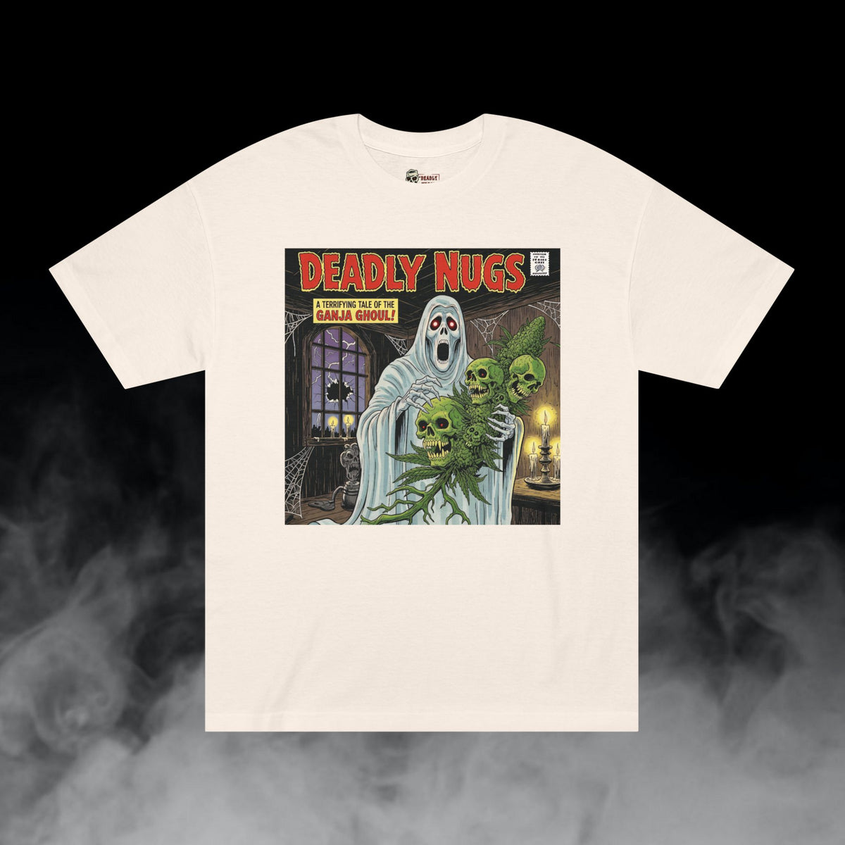 Deadly Nugs, Ganja Ghoul T-Shirt, Premium, Unisex, Graphic T-Shirt, Cream, Front