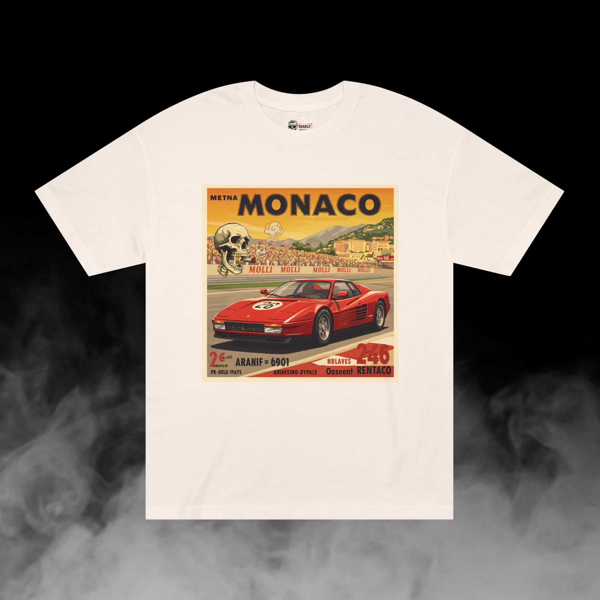 Deadly Nugs, Vintage Racing Monaco Ferrari T-Shirt, Premium, Unisex, Graphic T-Shirt, Cream