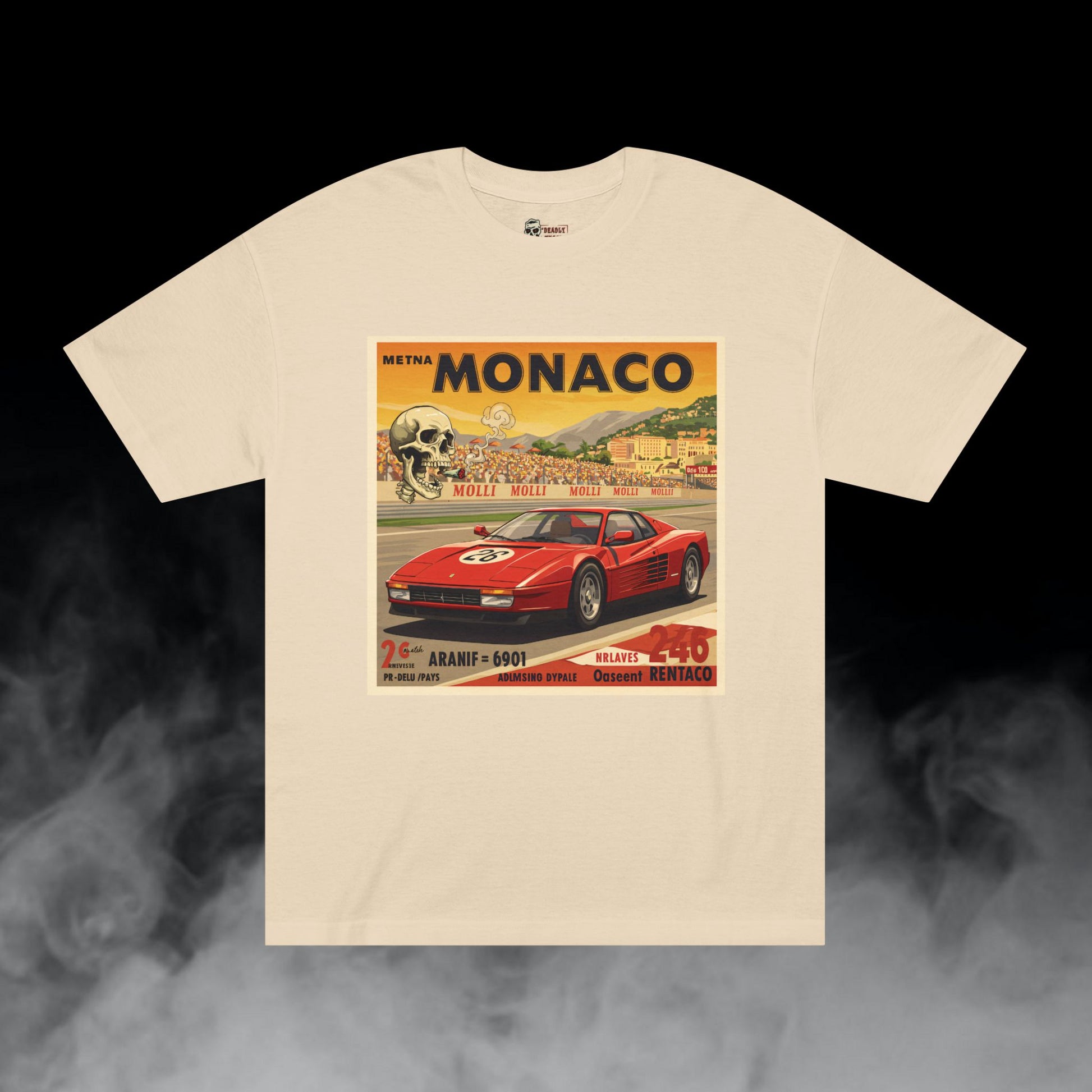 Deadly Nugs, Vintage Racing Monaco Ferrari T-Shirt, Premium, Unisex, Graphic T-Shirt, Sand